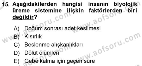 Nüfus Ve Toplum Dersi Yaz Okulu Sınavı Deneme Sınav Soruları 15. Soru