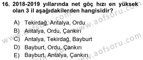 Nüfus Ve Toplum Dersi Yaz Okulu Sınavı Deneme Sınav Soruları 16. Soru