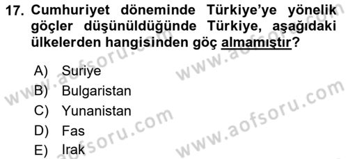Nüfus Ve Toplum Dersi 2022 - 2023 Yılı Yaz Okulu Sınav Soruları 17. Soru