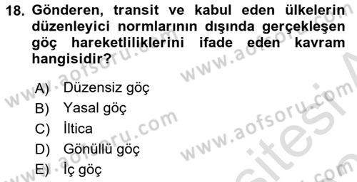 Nüfus Ve Toplum Dersi 2022 - 2023 Yılı Yaz Okulu Sınav Soruları 18. Soru