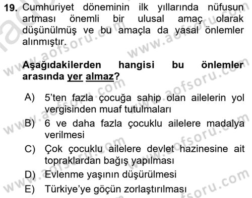 Nüfus Ve Toplum Dersi 2022 - 2023 Yılı Yaz Okulu Sınav Soruları 19. Soru