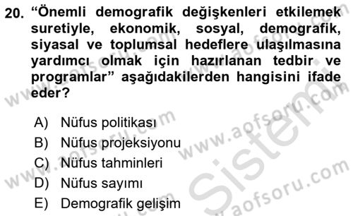 Nüfus Ve Toplum Dersi Yaz Okulu Sınavı Deneme Sınav Soruları 20. Soru