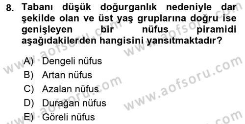 Nüfus Ve Toplum Dersi Yaz Okulu Sınavı Deneme Sınav Soruları 8. Soru