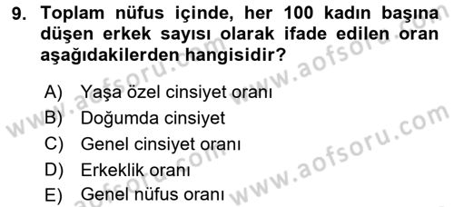 Nüfus Ve Toplum Dersi 2022 - 2023 Yılı Yaz Okulu Sınav Soruları 9. Soru