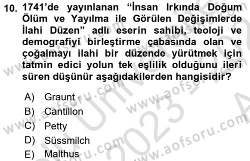 Nüfus Ve Toplum Dersi 2023 - 2024 Yılı (Vize) Ara Sınav Soruları 10. Soru