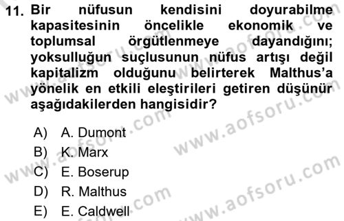 Nüfus Ve Toplum Dersi 2023 - 2024 Yılı (Vize) Ara Sınav Soruları 11. Soru
