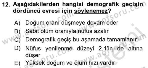 Nüfus Ve Toplum Dersi 2023 - 2024 Yılı (Vize) Ara Sınav Soruları 12. Soru