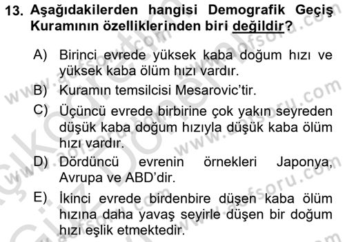 Nüfus Ve Toplum Dersi 2023 - 2024 Yılı (Vize) Ara Sınav Soruları 13. Soru