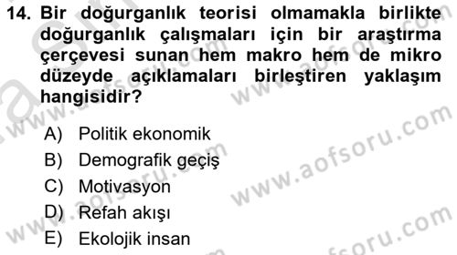 Nüfus Ve Toplum Dersi 2023 - 2024 Yılı (Vize) Ara Sınav Soruları 14. Soru