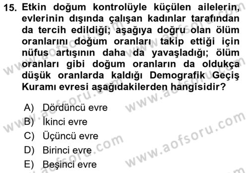 Nüfus Ve Toplum Dersi 2023 - 2024 Yılı (Vize) Ara Sınav Soruları 15. Soru