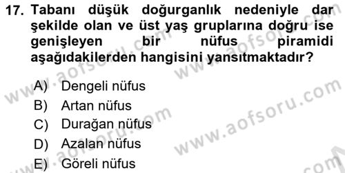 Nüfus Ve Toplum Dersi 2023 - 2024 Yılı (Vize) Ara Sınav Soruları 17. Soru