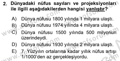 Nüfus Ve Toplum Dersi 2023 - 2024 Yılı (Vize) Ara Sınav Soruları 2. Soru