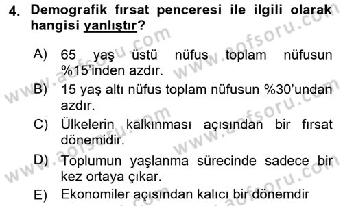 Nüfus Ve Toplum Dersi 2023 - 2024 Yılı (Vize) Ara Sınav Soruları 4. Soru