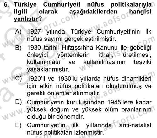 Nüfus Ve Toplum Dersi 2023 - 2024 Yılı (Vize) Ara Sınav Soruları 6. Soru