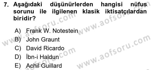 Nüfus Ve Toplum Dersi 2023 - 2024 Yılı (Vize) Ara Sınav Soruları 7. Soru