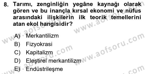 Nüfus Ve Toplum Dersi 2023 - 2024 Yılı (Vize) Ara Sınav Soruları 8. Soru