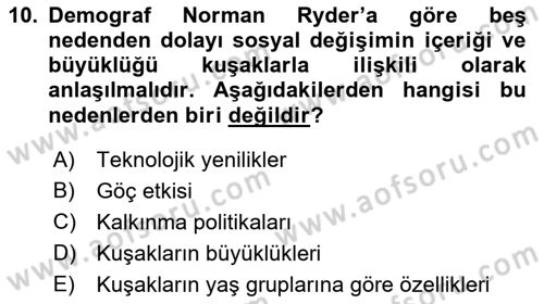 Nüfus Ve Toplum Dersi 2023 - 2024 Yılı (Final) Dönem Sonu Sınav Soruları 10. Soru