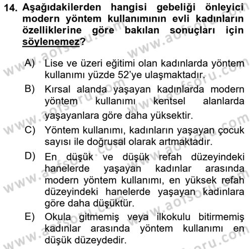Nüfus Ve Toplum Dersi 2023 - 2024 Yılı (Final) Dönem Sonu Sınav Soruları 14. Soru
