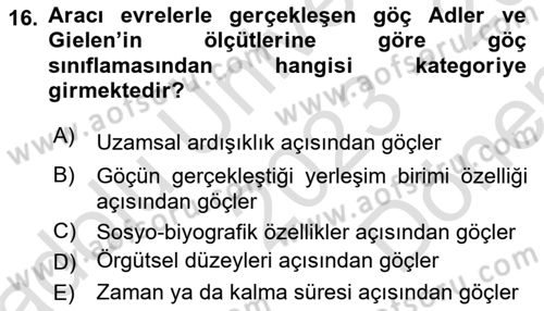 Nüfus Ve Toplum Dersi 2023 - 2024 Yılı (Final) Dönem Sonu Sınav Soruları 16. Soru