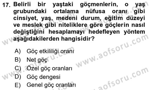Nüfus Ve Toplum Dersi 2023 - 2024 Yılı (Final) Dönem Sonu Sınav Soruları 17. Soru