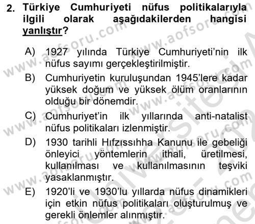 Nüfus Ve Toplum Dersi 2023 - 2024 Yılı (Final) Dönem Sonu Sınav Soruları 2. Soru