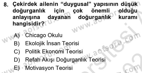 Nüfus Ve Toplum Dersi 2023 - 2024 Yılı (Final) Dönem Sonu Sınav Soruları 8. Soru