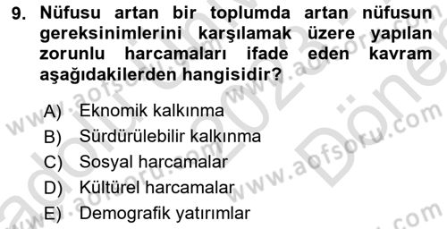 Nüfus Ve Toplum Dersi 2023 - 2024 Yılı (Final) Dönem Sonu Sınav Soruları 9. Soru
