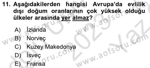 Nüfus Ve Toplum Dersi 2023 - 2024 Yılı Yaz Okulu Sınav Soruları 11. Soru