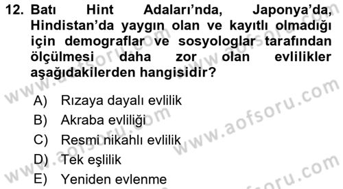 Nüfus Ve Toplum Dersi 2023 - 2024 Yılı Yaz Okulu Sınav Soruları 12. Soru