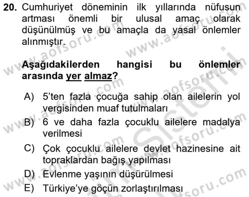 Nüfus Ve Toplum Dersi 2023 - 2024 Yılı Yaz Okulu Sınav Soruları 20. Soru