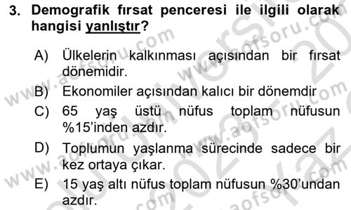 Nüfus Ve Toplum Dersi 2023 - 2024 Yılı Yaz Okulu Sınav Soruları 3. Soru