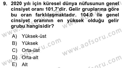 Nüfus Ve Toplum Dersi 2023 - 2024 Yılı Yaz Okulu Sınav Soruları 9. Soru