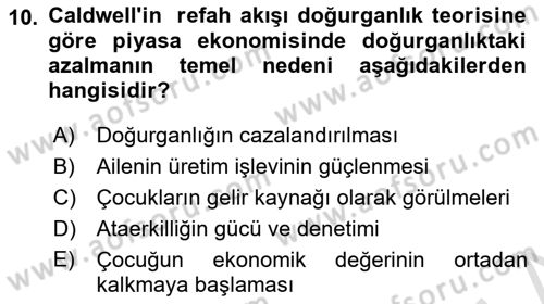 Nüfus Ve Toplum Dersi 2024 - 2025 Yılı (Vize) Ara Sınav Soruları 10. Soru