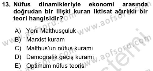 Nüfus Ve Toplum Dersi 2024 - 2025 Yılı (Vize) Ara Sınav Soruları 13. Soru