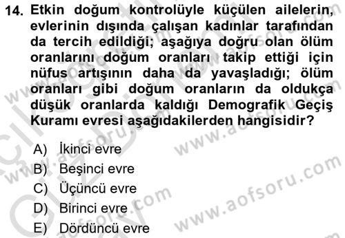 Nüfus Ve Toplum Dersi 2024 - 2025 Yılı (Vize) Ara Sınav Soruları 14. Soru