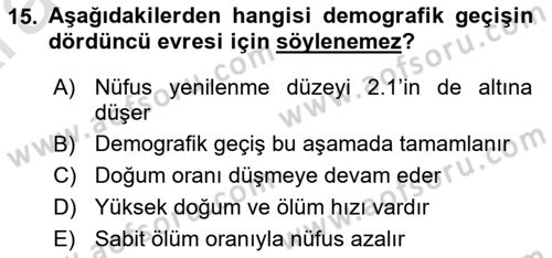 Nüfus Ve Toplum Dersi 2024 - 2025 Yılı (Vize) Ara Sınav Soruları 15. Soru
