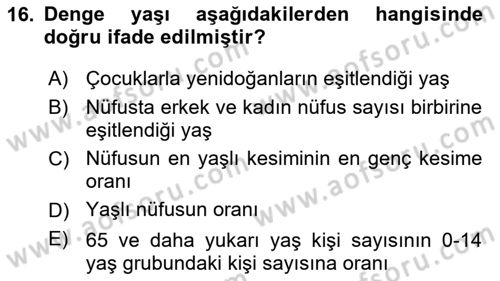 Nüfus Ve Toplum Dersi 2024 - 2025 Yılı (Vize) Ara Sınav Soruları 16. Soru