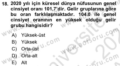 Nüfus Ve Toplum Dersi 2024 - 2025 Yılı (Vize) Ara Sınav Soruları 18. Soru