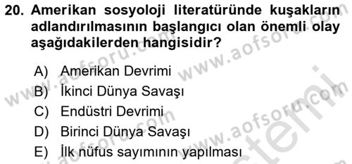Nüfus Ve Toplum Dersi 2024 - 2025 Yılı (Vize) Ara Sınav Soruları 20. Soru