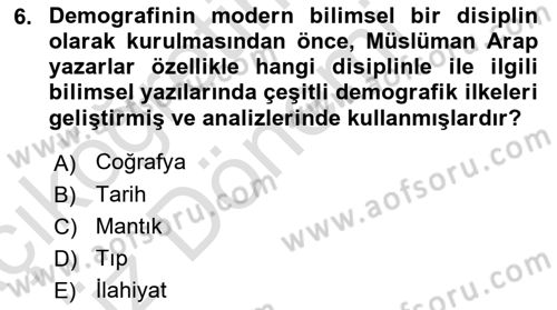 Nüfus Ve Toplum Dersi 2024 - 2025 Yılı (Vize) Ara Sınav Soruları 6. Soru