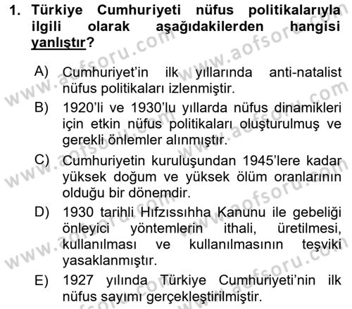 Nüfus Ve Toplum Dersi 2024 - 2025 Yılı (Final) Dönem Sonu Sınav Soruları 1. Soru