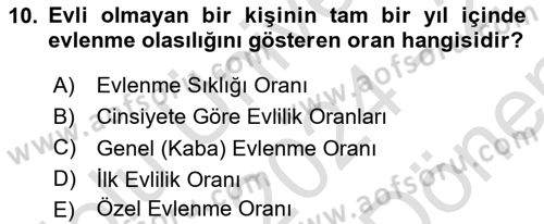 Nüfus Ve Toplum Dersi 2024 - 2025 Yılı (Final) Dönem Sonu Sınav Soruları 10. Soru