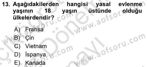 Nüfus Ve Toplum Dersi 2024 - 2025 Yılı (Final) Dönem Sonu Sınav Soruları 13. Soru