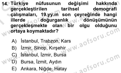 Nüfus Ve Toplum Dersi 2024 - 2025 Yılı (Final) Dönem Sonu Sınav Soruları 14. Soru