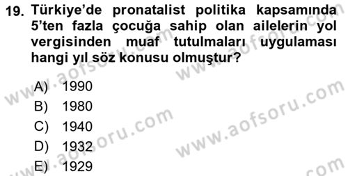 Nüfus Ve Toplum Dersi 2024 - 2025 Yılı (Final) Dönem Sonu Sınav Soruları 19. Soru