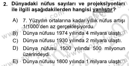 Nüfus Ve Toplum Dersi 2024 - 2025 Yılı (Final) Dönem Sonu Sınav Soruları 2. Soru
