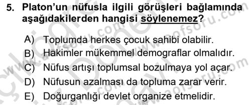Nüfus Ve Toplum Dersi 2024 - 2025 Yılı (Final) Dönem Sonu Sınav Soruları 5. Soru