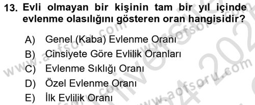 Nüfus Ve Toplum Dersi 2024 - 2025 Yılı Yaz Okulu Sınav Soruları 13. Soru