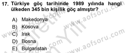 Nüfus Ve Toplum Dersi 2024 - 2025 Yılı Yaz Okulu Sınav Soruları 17. Soru