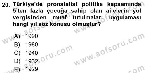 Nüfus Ve Toplum Dersi 2024 - 2025 Yılı Yaz Okulu Sınav Soruları 20. Soru